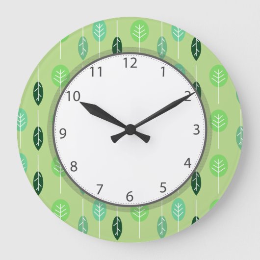 Grande Horloge Ronde Cute Petit Vert Trees Grey Numbers (Recto)