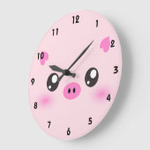 Grande Horloge Ronde Cute Pig Face - minimalisme kawaii (Angle)