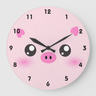 Grande Horloge Ronde Cute Pig Face - minimalisme kawaii