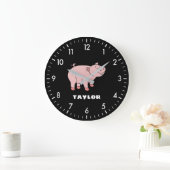 Grande Horloge Ronde Cute Pig Personnalisé Nom Personnalisé Retour À L' (Maison)