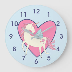Grande Horloge Ronde Cute Pink Heart Unicorn Nursery