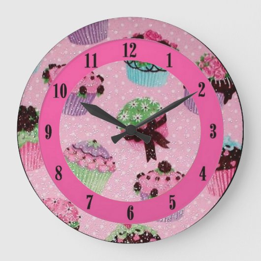 Grande Horloge Ronde Cute Pink Polka Dot Cupcake (Recto)