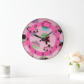 Grande Horloge Ronde Cute Pink Polka Dot Cupcake (Maison)