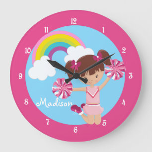 Grande Horloge Ronde Cute Pom-pom girl Custom Girls Room Cheerled