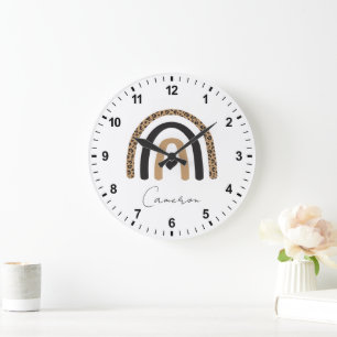 Grande Horloge Ronde Cute Rainbow Leopard Motif
