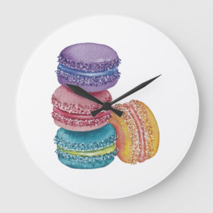 Grande Horloge Ronde Cute Rainbow Macaroons In Watercolor