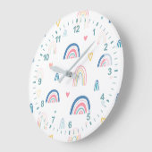 Grande Horloge Ronde Cute Rainbows & Hearts Motif (Angle)