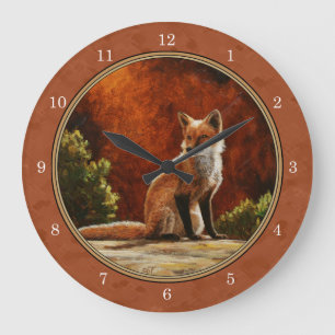 Grande Horloge Ronde Cute Red Fox