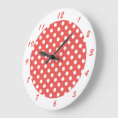 Grande Horloge Ronde Cute Retro Red White Polka (Angle)