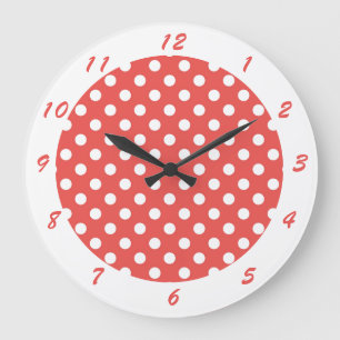 Grande Horloge Ronde Cute Retro Red White Polka