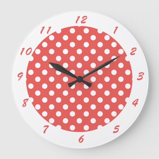 Grande Horloge Ronde Cute Retro Red White Polka (Recto)