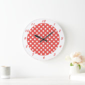 Grande Horloge Ronde Cute Retro Red White Polka (Maison)