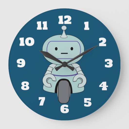 Grande Horloge Ronde Cute Robot Illustration (Recto)