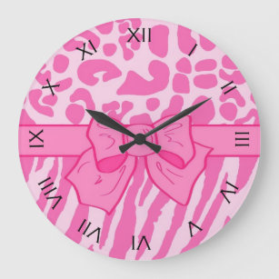 Grande Horloge Ronde Cute rose Zebra Leopard Poster de animal et Girly 