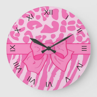 Grande Horloge Ronde Cute rose Zebra Leopard Poster de animal et Girly
