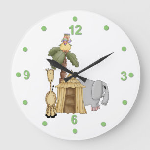 Grande Horloge Ronde Cute Safari Animals
