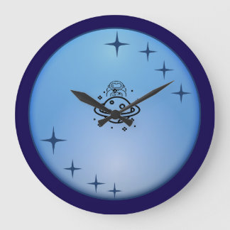 Grande Horloge Ronde Cute Space Astronaut Wall Clock – Blue Galaxy Star