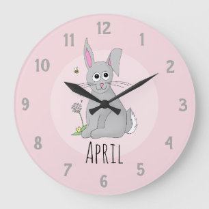 Grande Horloge Ronde Cute Spring Easter Bunny Rabbit
