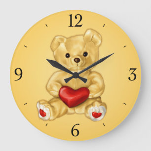 Grande Horloge Ronde Cute Teddy Bear Hypnotist Yellow Children's