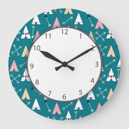 Grande Horloge Ronde Cute Teepees and Arrows (Recto)