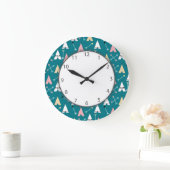 Grande Horloge Ronde Cute Teepees and Arrows (Maison)
