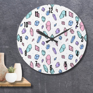 Grande Horloge Ronde Cute tendance Pastel Gemstones Gems Crystal Motif