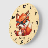 Grande Horloge Ronde Cute unisex baby fox ajouter nom (Angle)