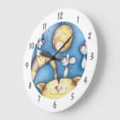 Grande Horloge Ronde Cute Whimsical Cat and Mouse Moon Art (Angle)