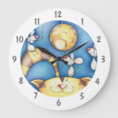 Grande Horloge Ronde Cute Whimsical Cat and Mouse Moon Art (Recto)