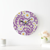 Grande Horloge Ronde Cute White Daisies on Purple Background (Maison)