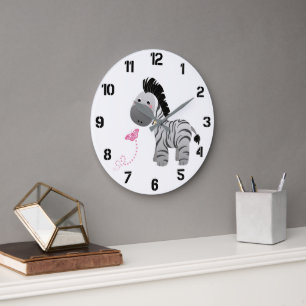 Grande Horloge Ronde Cute Zebra and Butfly Nursery