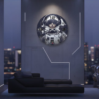 Grande Horloge Ronde Cyberpunk Cosmic Navigator Wall Clock