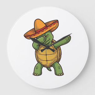 Grande Horloge Ronde Dabbing Tortue Sombrero Vintage Vector Design_1