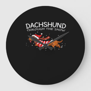 Grande Horloge Ronde Dachshund à travers la neige Funny Dog Noël Cla