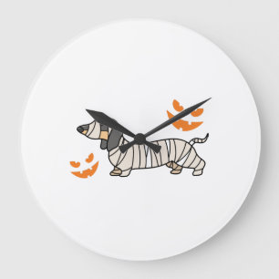 Grande Horloge Ronde Dachshund Chien Halloween Bonbons Maïs Pleine Lune