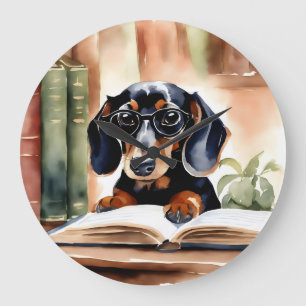 Grande Horloge Ronde Dachshund en aquarelle