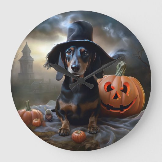 Grande Horloge Ronde Dachshund Halloween effroi (Recto)