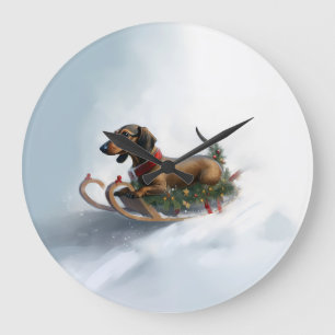 Grande Horloge Ronde Dachshund hiver neige de Noël
