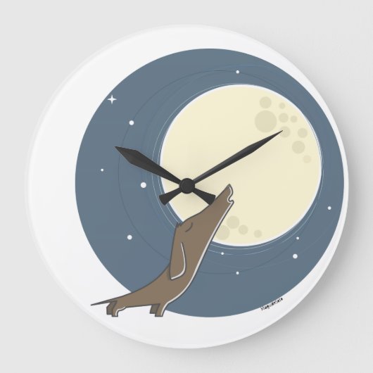 Grande Horloge Ronde Dachshund hurle sur la lune (Recto)