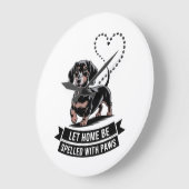 Grande Horloge Ronde Dachshund Let Home Be Spelled With Paws (Angle)