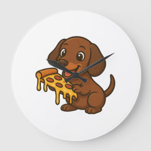 Grande Horloge Ronde Dachshund mignon dessin animé pizza pizza amateur