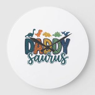 Grande Horloge Ronde Daddy Saurus Conception de vecteur de papa dinosau