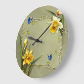 Grande Horloge Ronde Daffodile et papillon bleu (Angle)