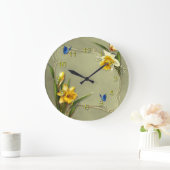 Grande Horloge Ronde Daffodile et papillon bleu (Maison)