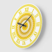 Grande Horloge Ronde Daffodique jaune Mandala Motif (Angle)
