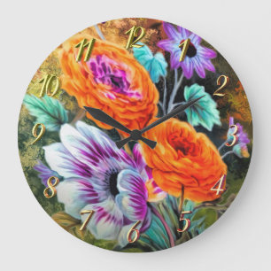 Grande Horloge Ronde Dahlia et marguerite jardin fleuri floral