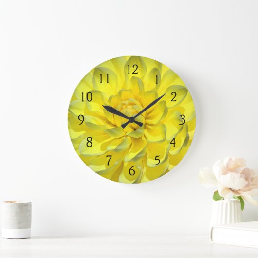 Grande Horloge Ronde Dahlia jaune (Maison)