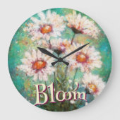 Grande Horloge Ronde Daisies Impressionistic Floral Teal Personalized (Recto)