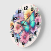 Grande Horloge Ronde Daisy Flowers with a Beautiful Butterfly (Angle)