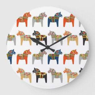 Grande Horloge Ronde Dala Horse Swedish Folk Art Motif
